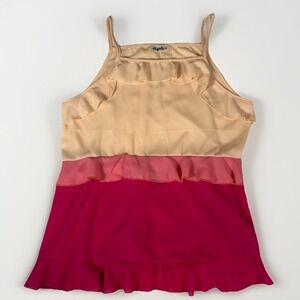 Haptics Holly Harper Cami Tank Top Womens Large Ombre Ruffle Peach Pink Magenta